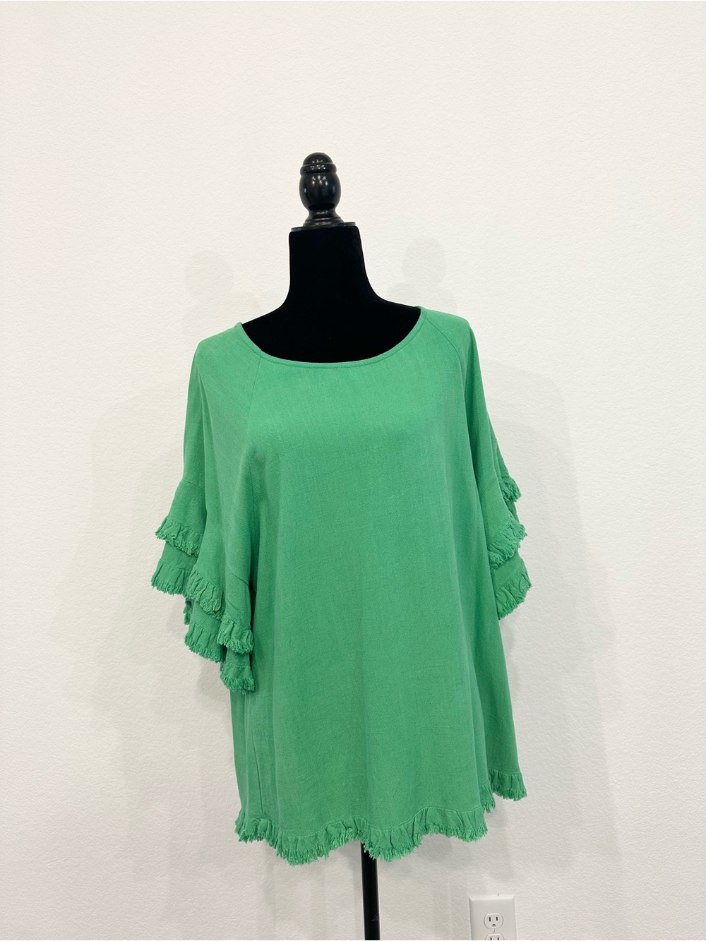 Umgee Bright Green Layered Ruffle Sleeve Tunic